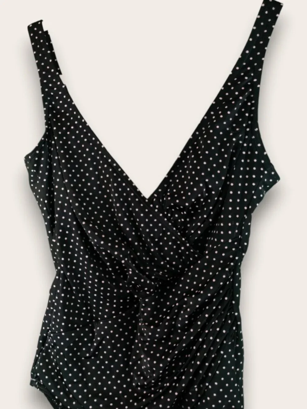 Miraclesuit Polka Dot One Piece Swimsuit V-Neck Slimming Sz S
